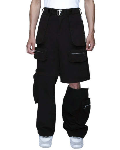 Detachable Cargo Pants Black-IYAMIUIO