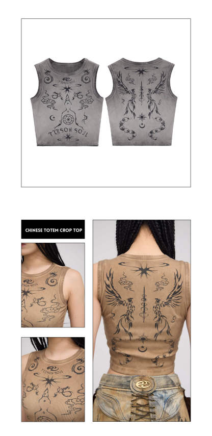 Personsoul Totem-Inspired Cropped Tank Top-IYAMIUIO