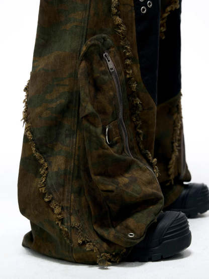 Personsoul Camo Patchwork Bootcut Jeans-IYAMIUIO