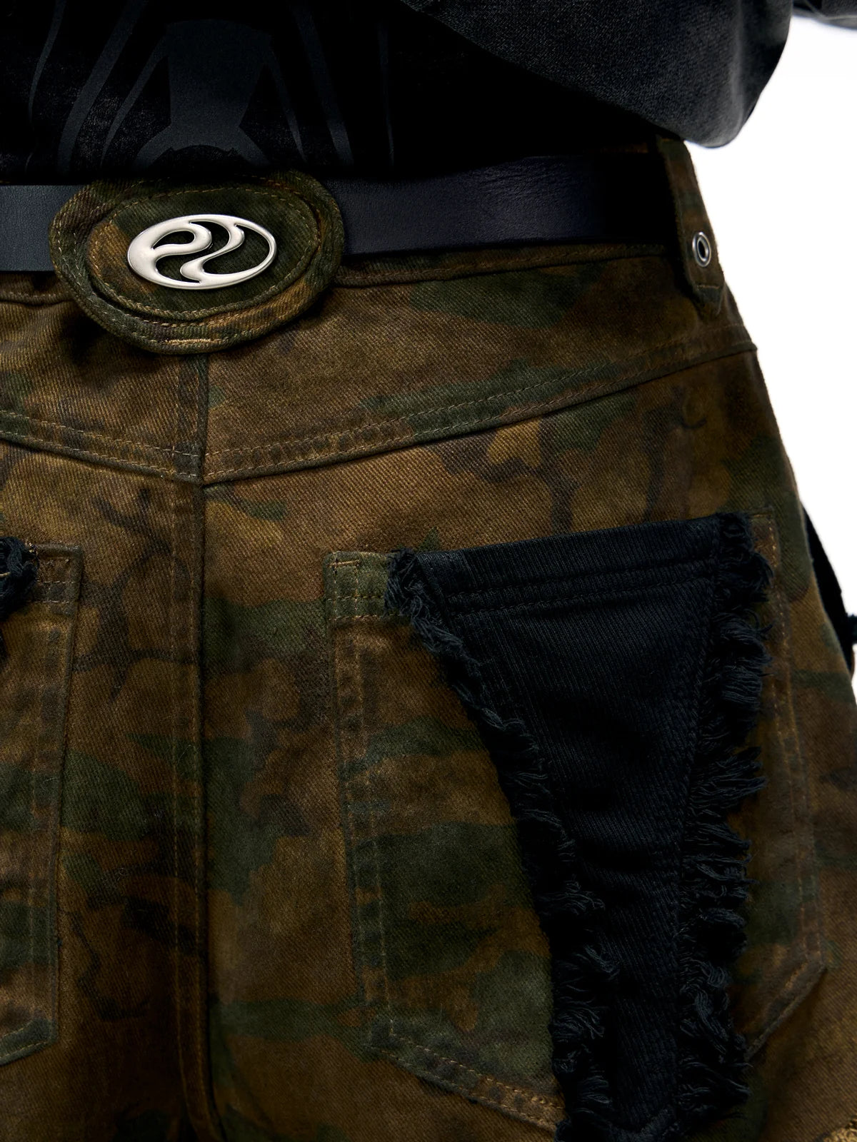 Personsoul Camo Patchwork Bootcut Jeans-IYAMIUIO