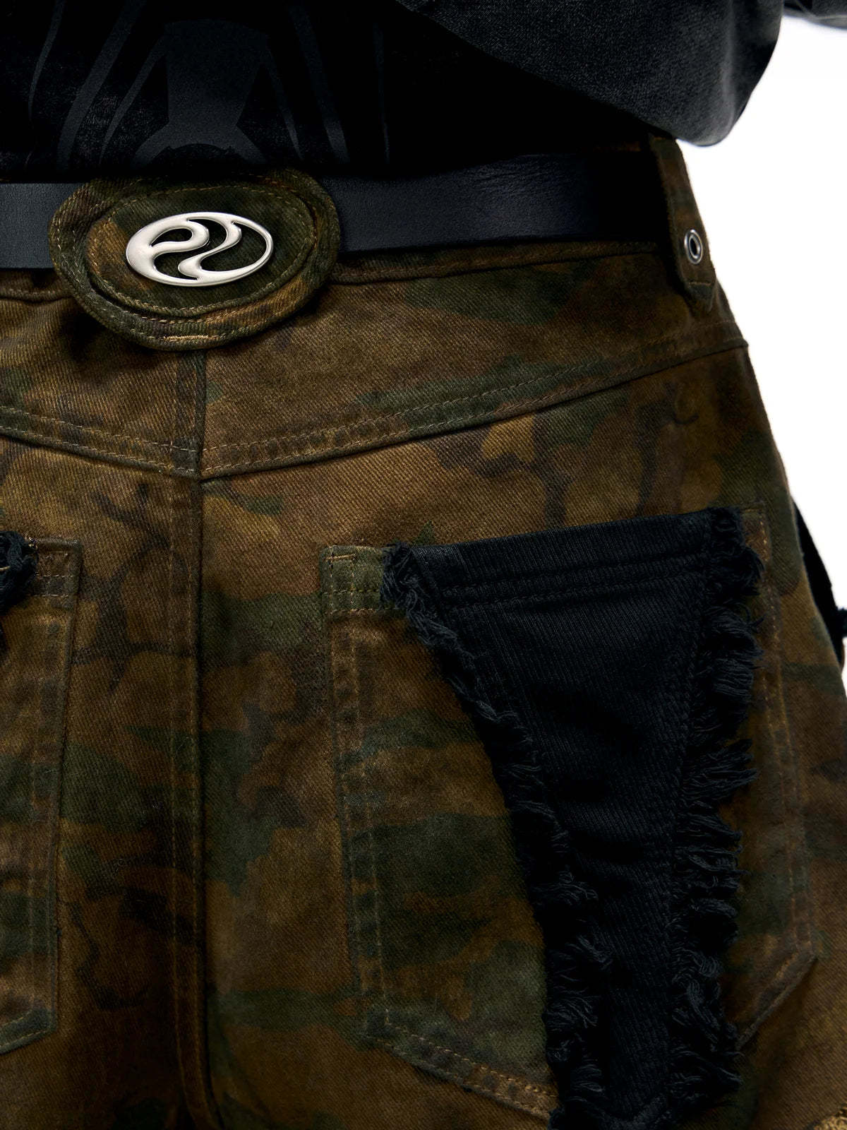 Personsoul Camo Patchwork Bootcut Jeans-IYAMIUIO