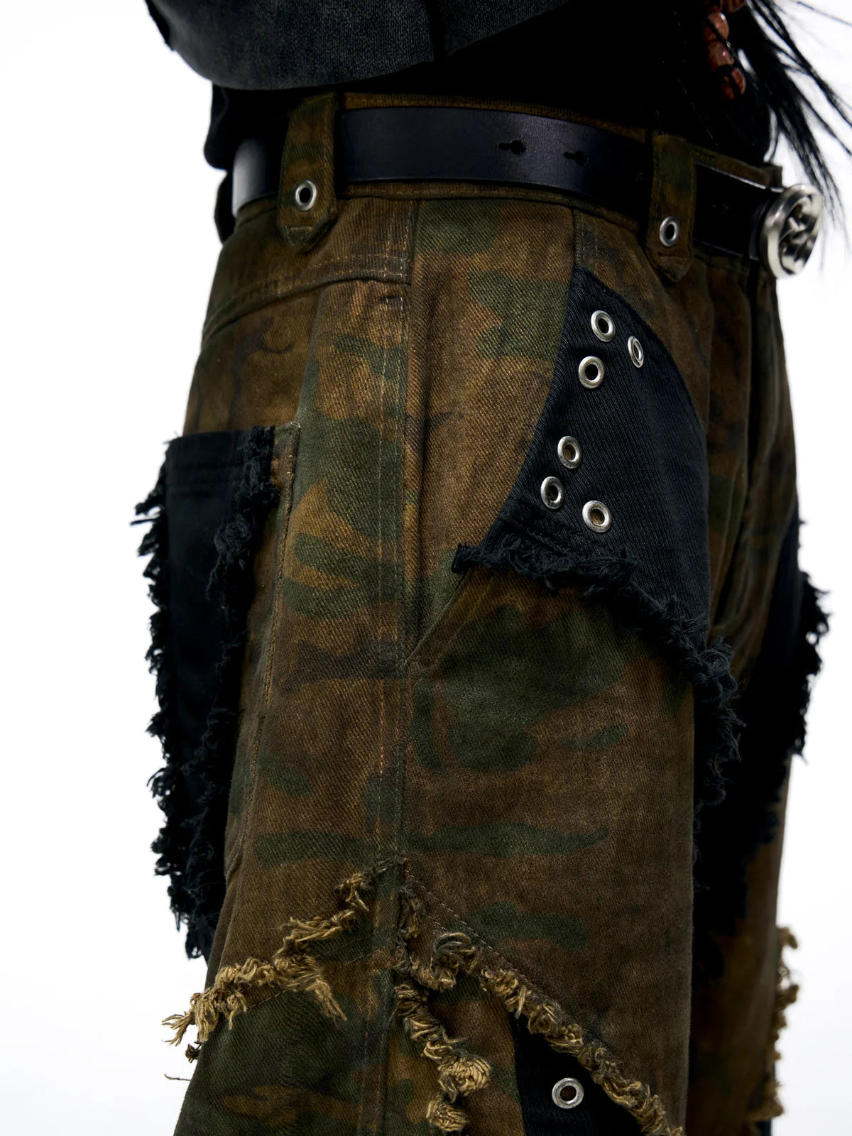 Personsoul Camo Patchwork Bootcut Jeans-IYAMIUIO