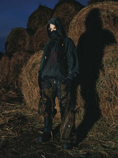 Personsoul Camo Patchwork Bootcut Jeans-IYAMIUIO