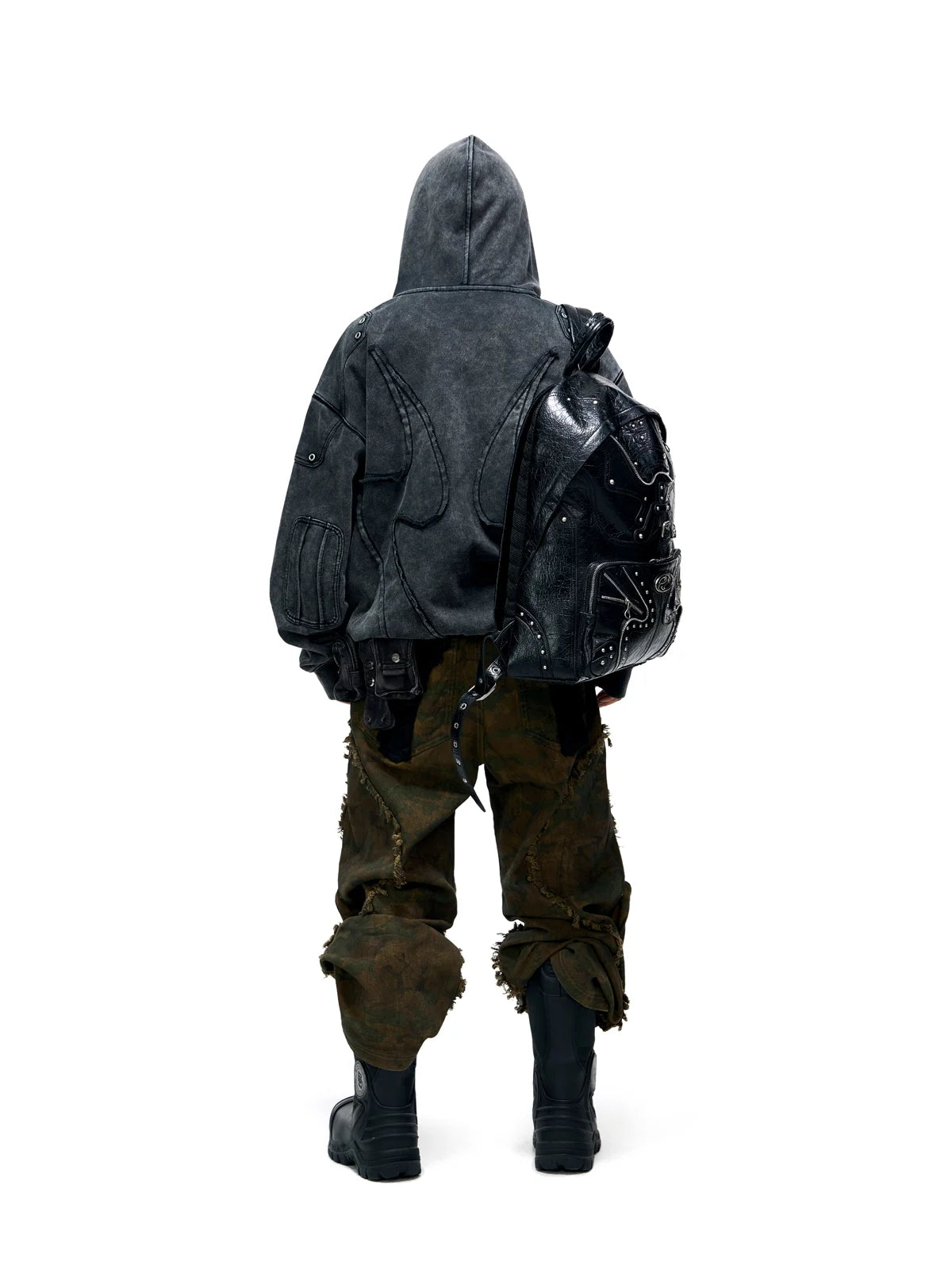 Personsoul Camo Patchwork Bootcut Jeans-IYAMIUIO