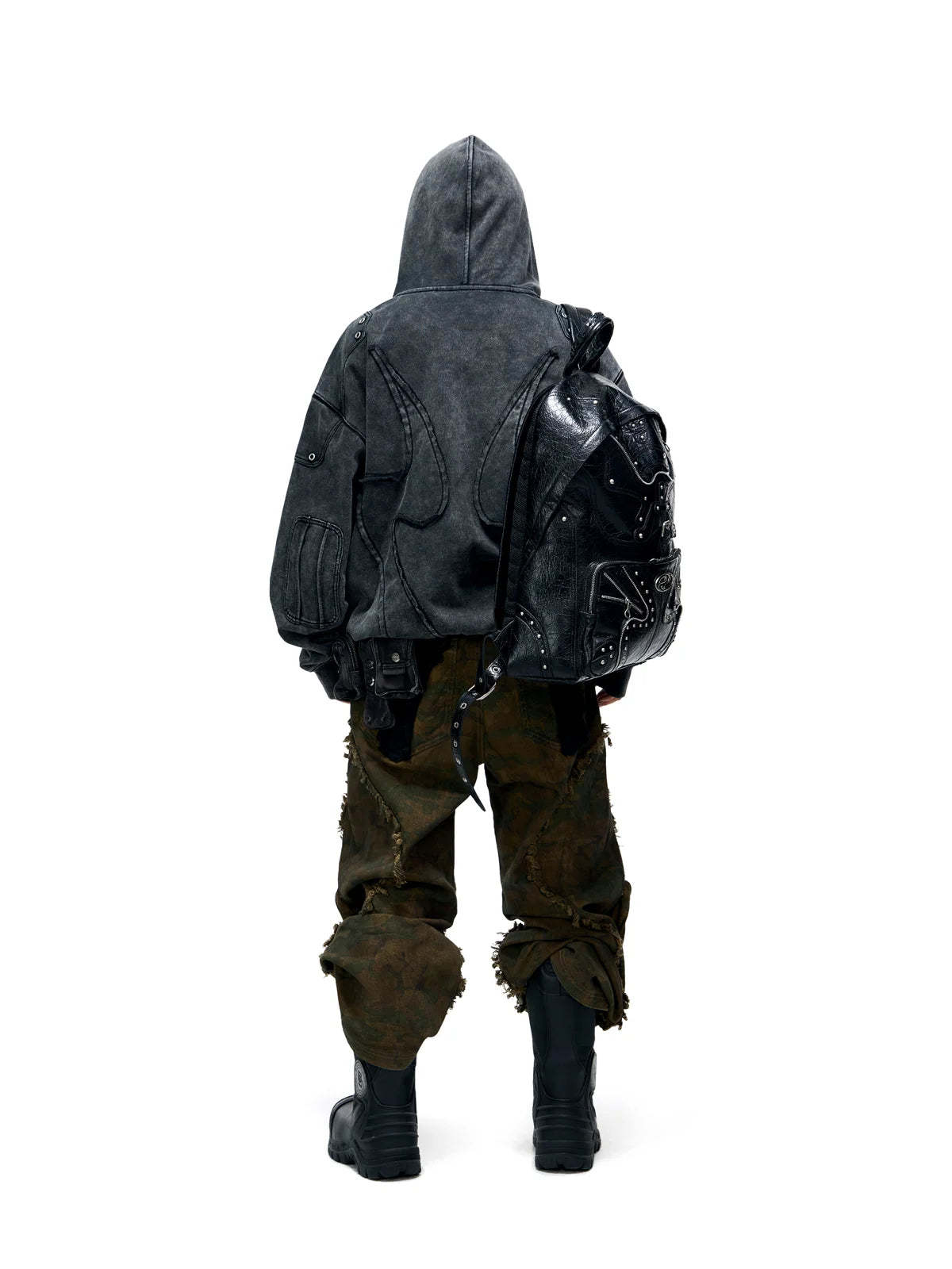 Personsoul Camo Patchwork Bootcut Jeans-IYAMIUIO