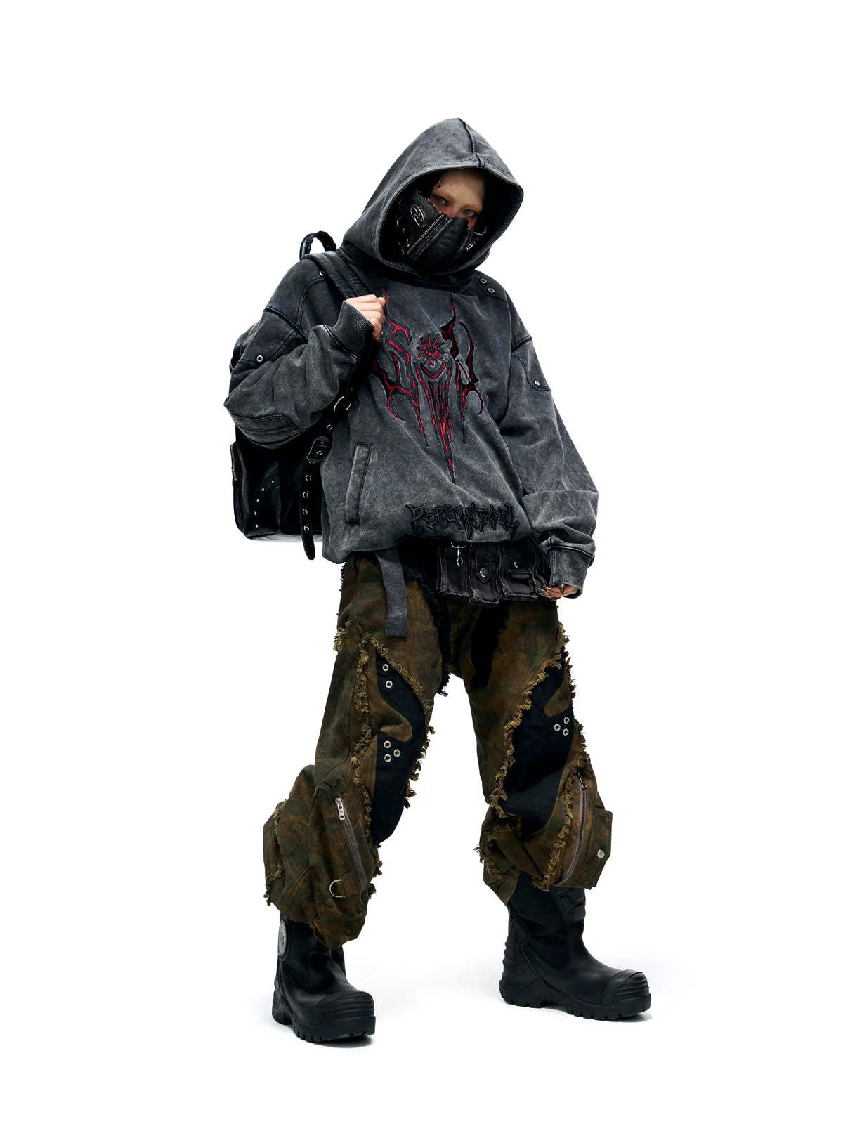 Personsoul Camo Patchwork Bootcut Jeans-IYAMIUIO