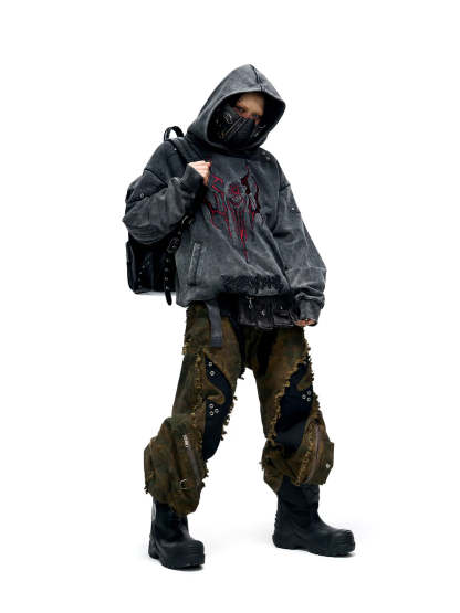 Personsoul Camo Patchwork Bootcut Jeans-IYAMIUIO