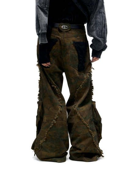 Personsoul Camo Patchwork Bootcut Jeans-IYAMIUIO