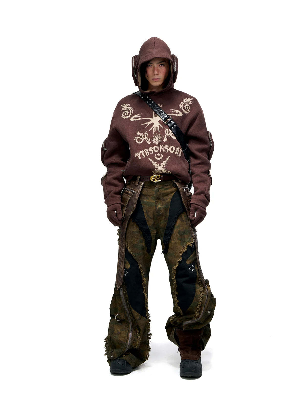 Personsoul Camo Patchwork Bootcut Jeans-IYAMIUIO