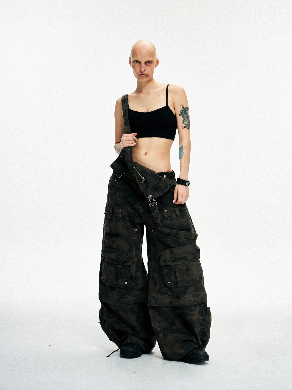 Personsoul Brown Camo Overalls with Zip-Off Legs-IYAMIUIO
