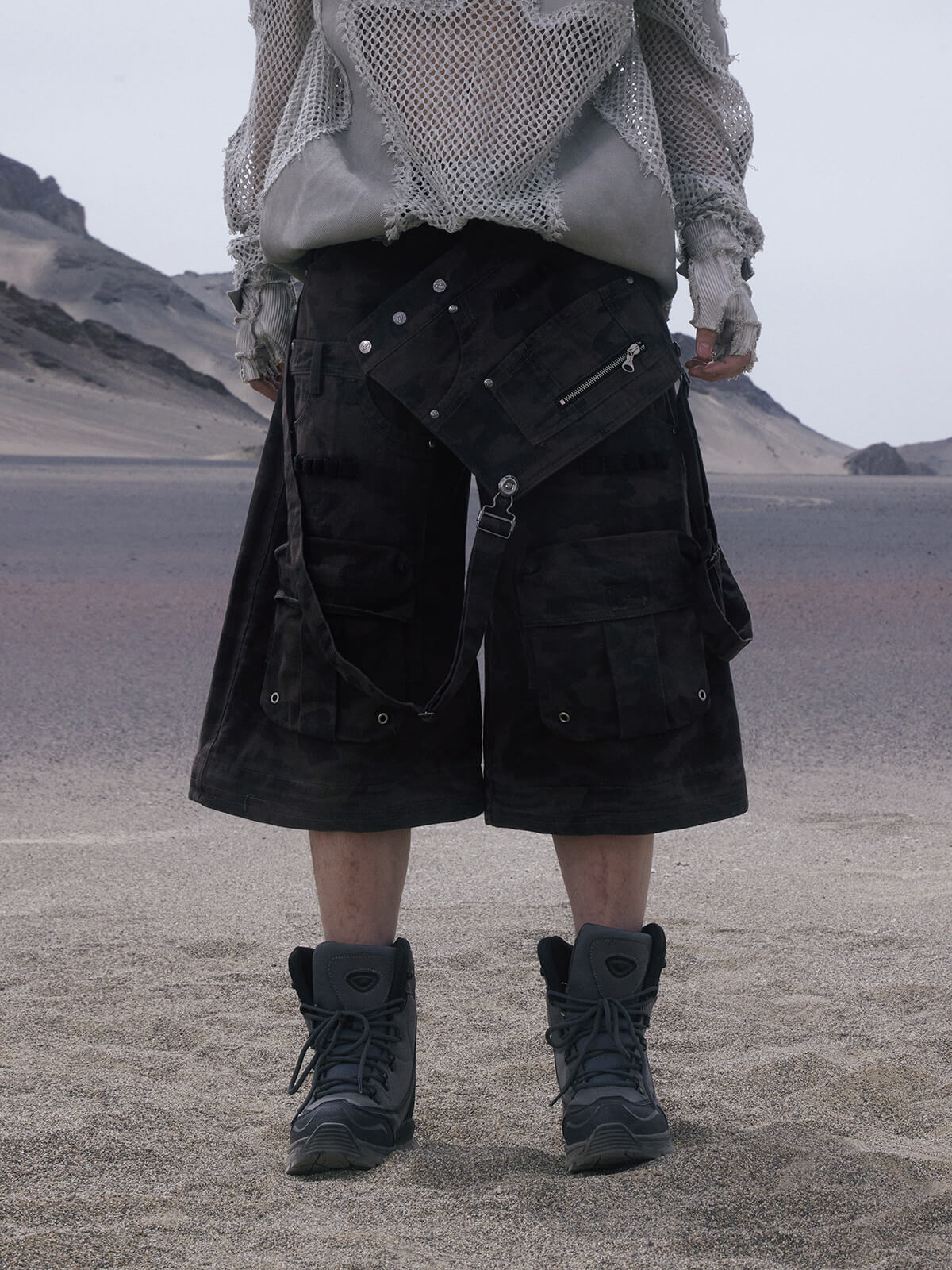 Personsoul Brown Camo Overalls with Zip-Off Legs-IYAMIUIO