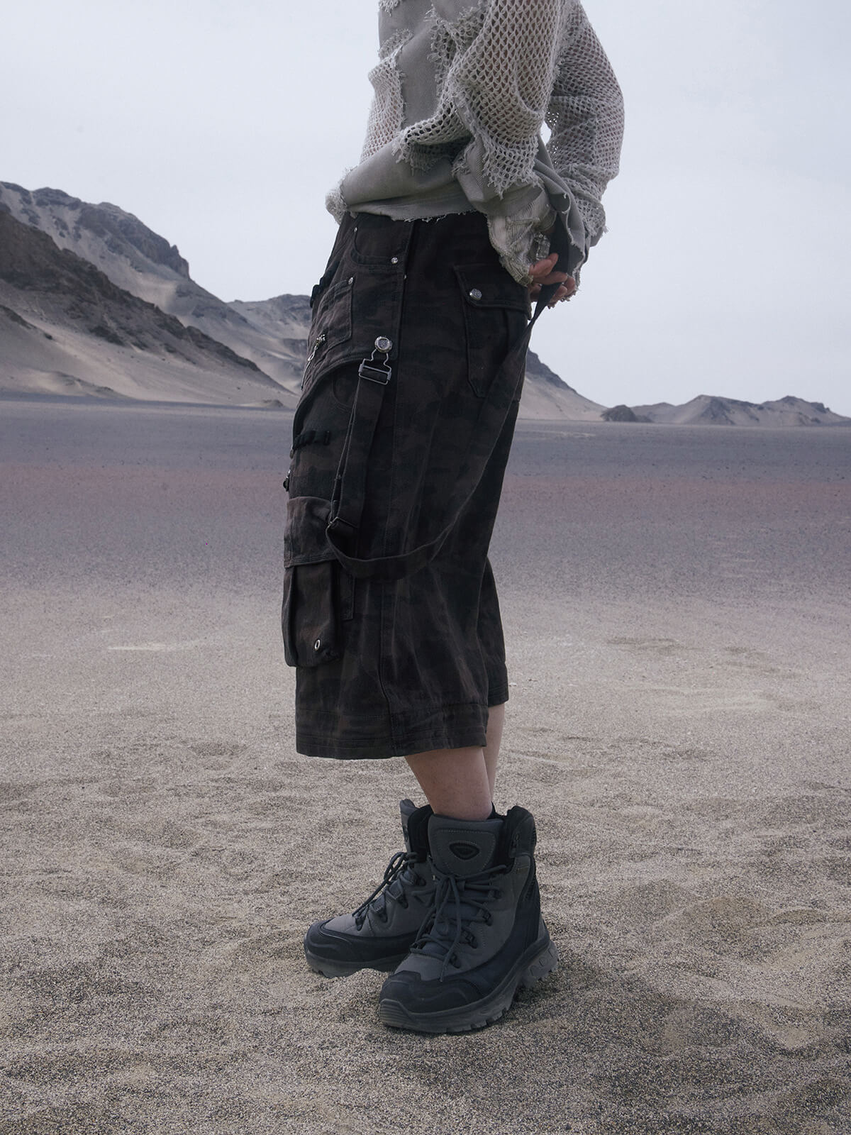 Personsoul Brown Camo Overalls with Zip-Off Legs-IYAMIUIO