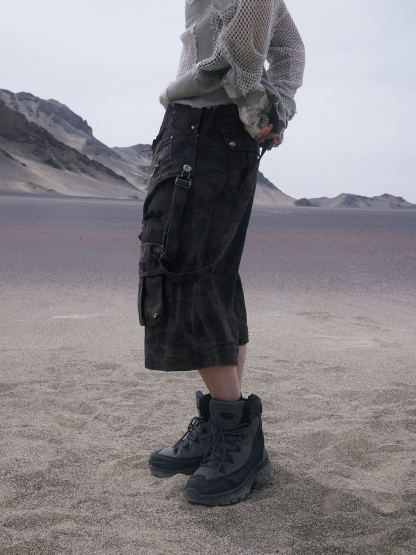 Personsoul Brown Camo Overalls with Zip-Off Legs-IYAMIUIO