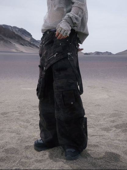 Personsoul Brown Camo Overalls with Zip-Off Legs-IYAMIUIO