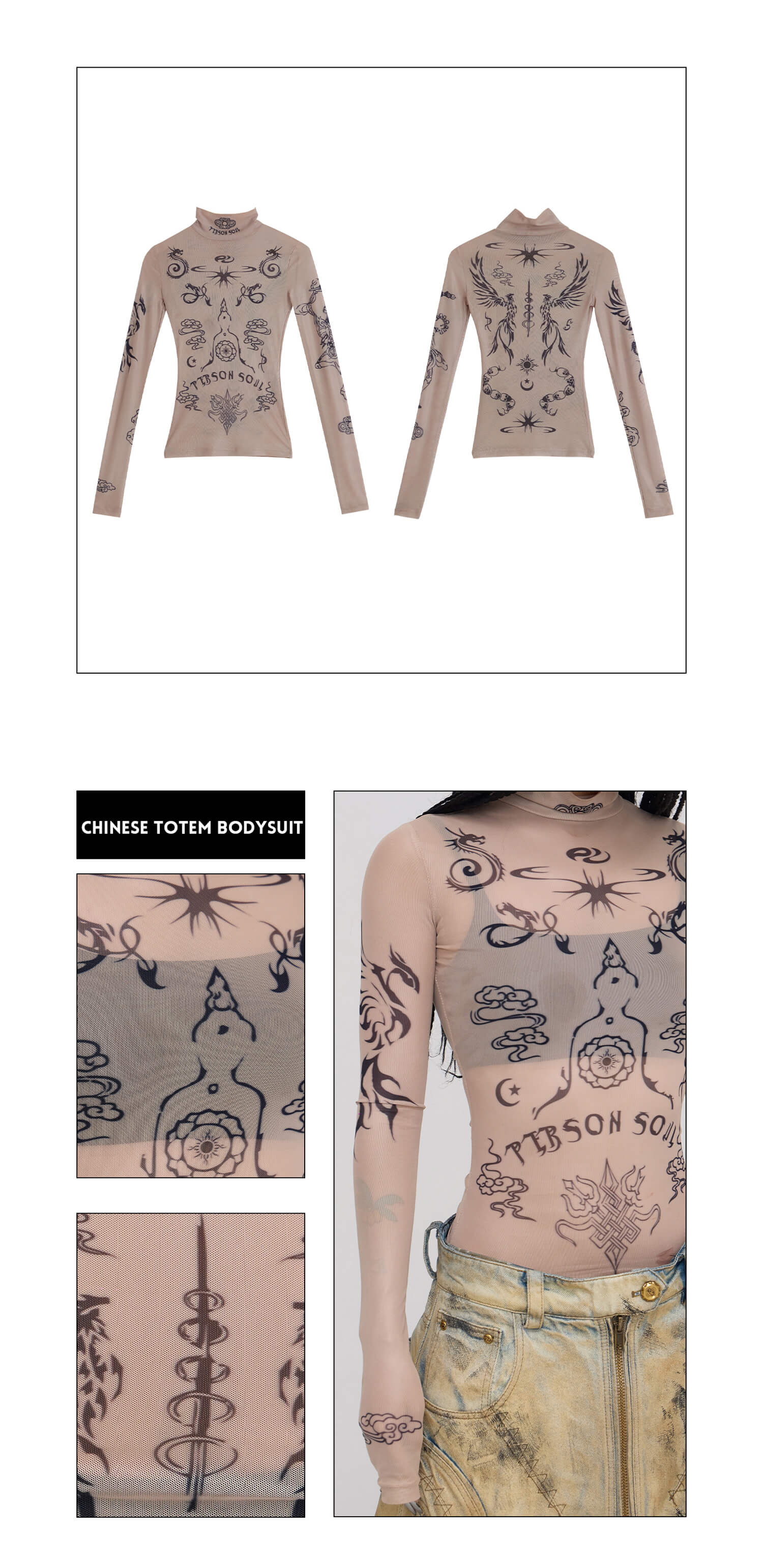 Personsoul Desert Totem-Inspired Skin Highneck Top-IYAMIUIO