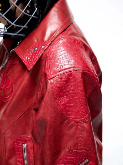Personsoul Croc Effect Panel Leather Jacket-IYAMIUIO