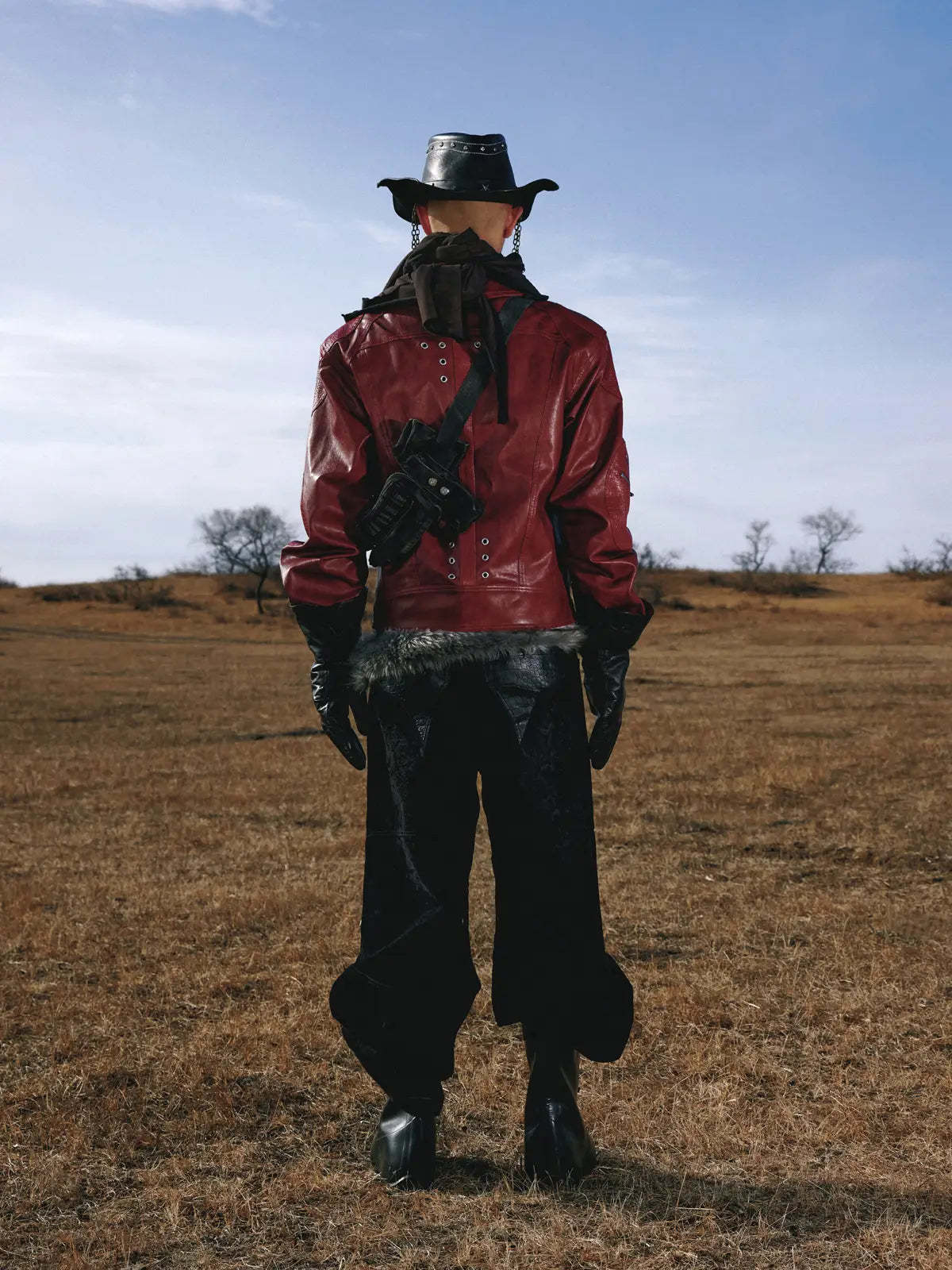 Personsoul Croc Effect Panel Leather Jacket-IYAMIUIO