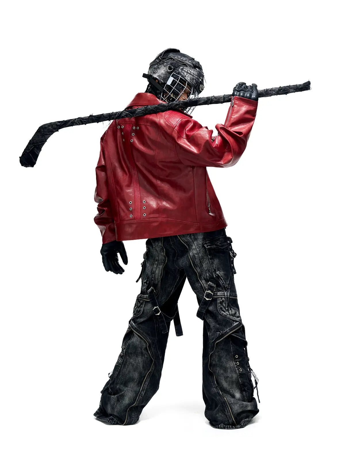 Personsoul Croc Effect Panel Leather Jacket-IYAMIUIO