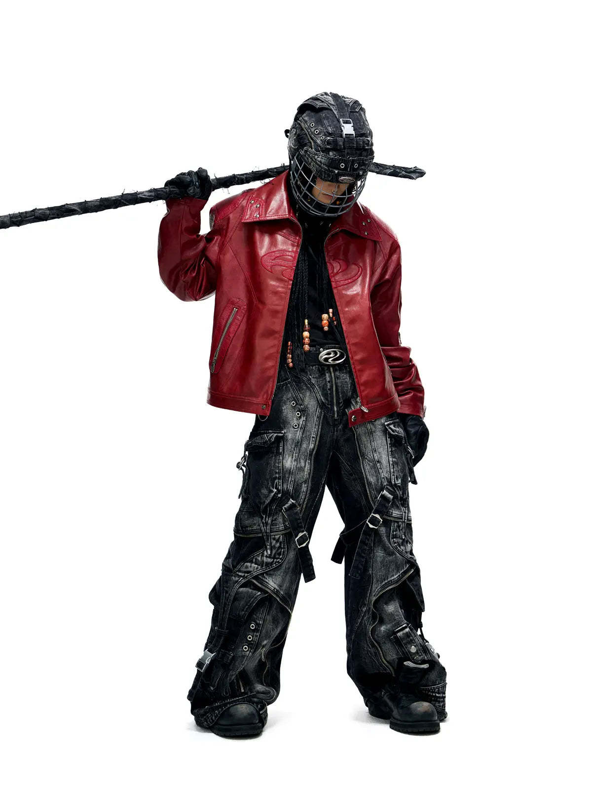 Personsoul Croc Effect Panel Leather Jacket-IYAMIUIO