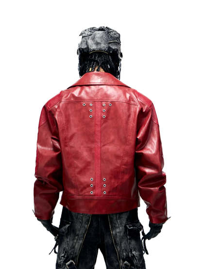 Personsoul Croc Effect Panel Leather Jacket-IYAMIUIO
