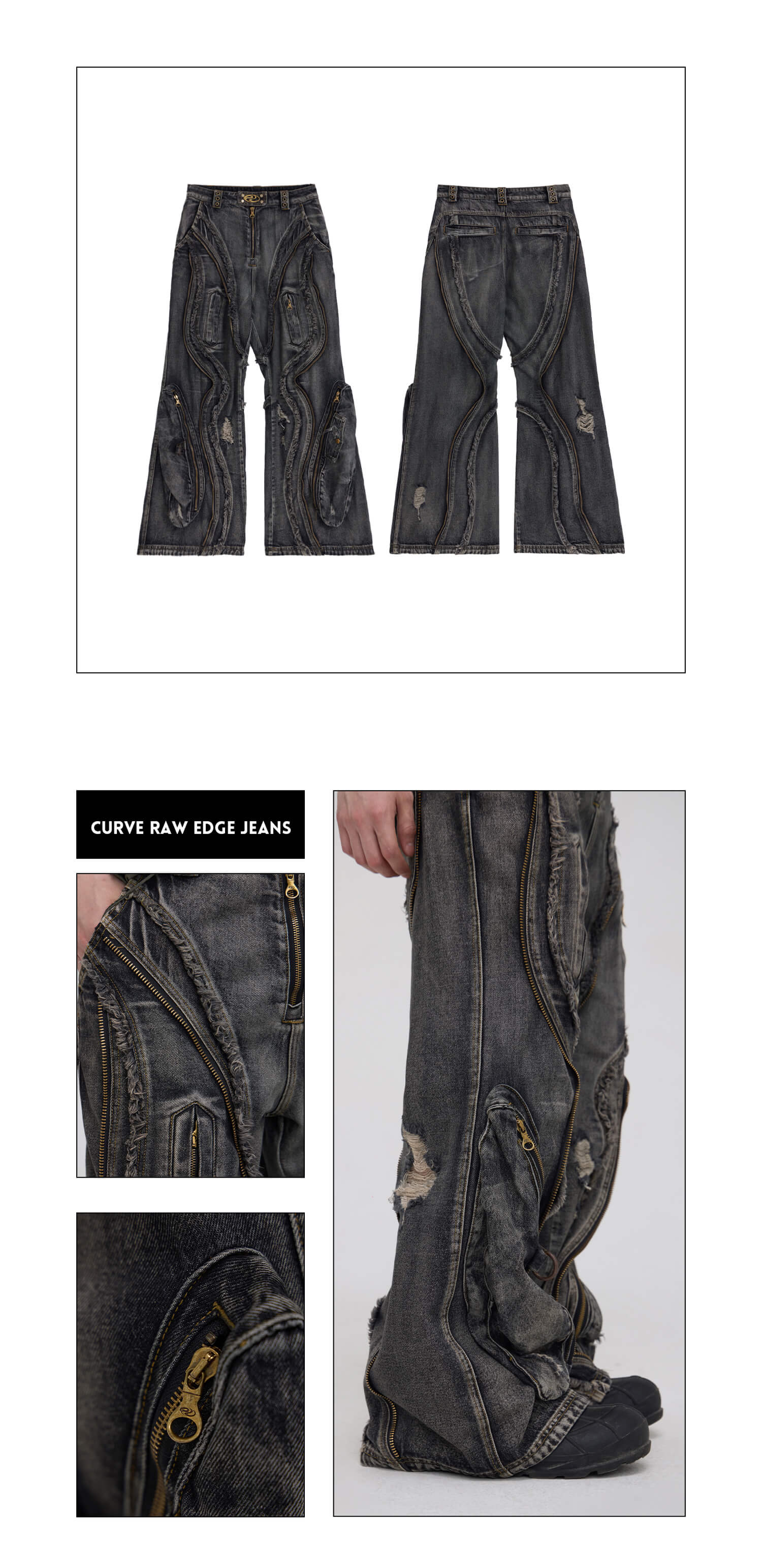 Personsoul Dirty Ripped Denim Baggy Jeans-IYAMIUIO