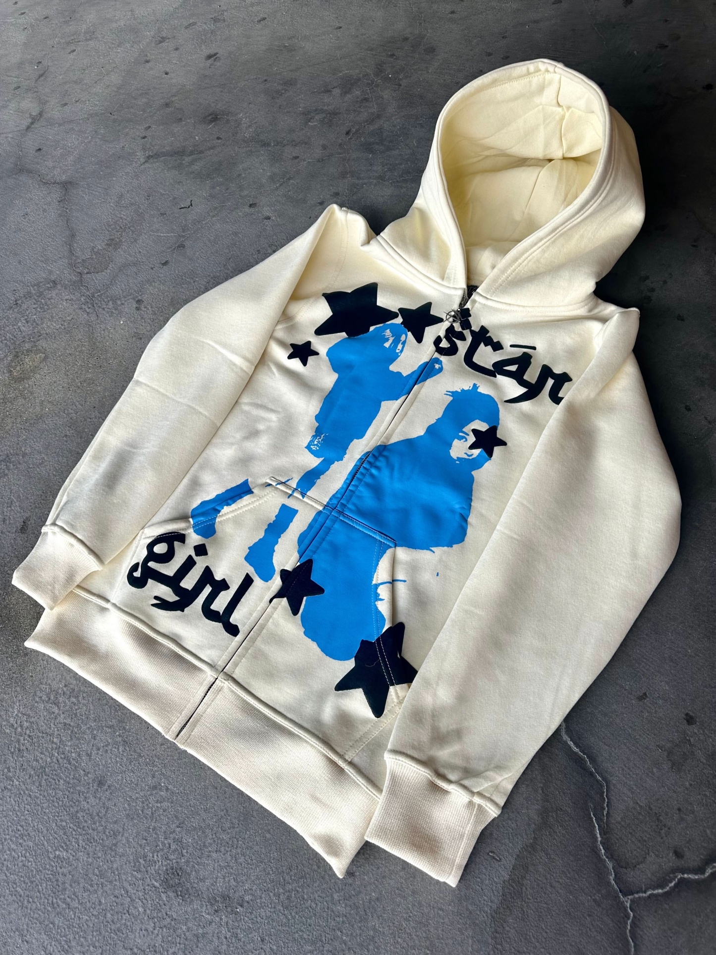 "Star Girl" Zip-Up (Cream)-IYAMIUIO