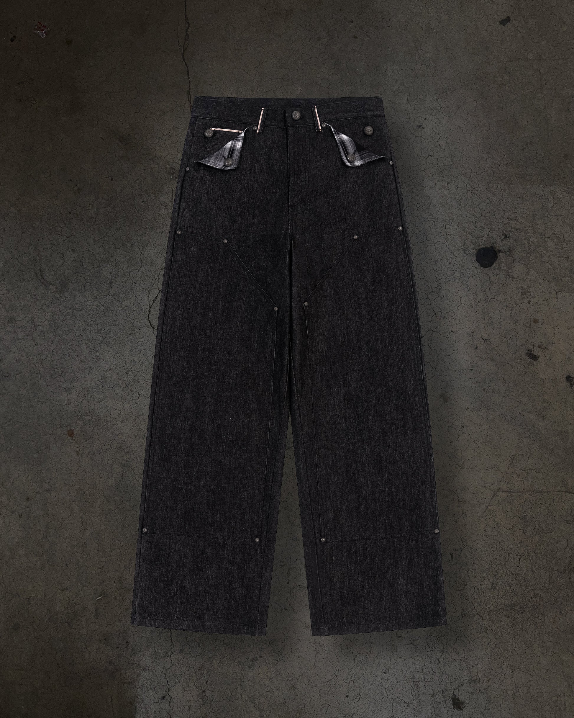 JAPANESE SELVEDGE SLUB DOUBLE KNEES (COAL)-IYAMIUIO