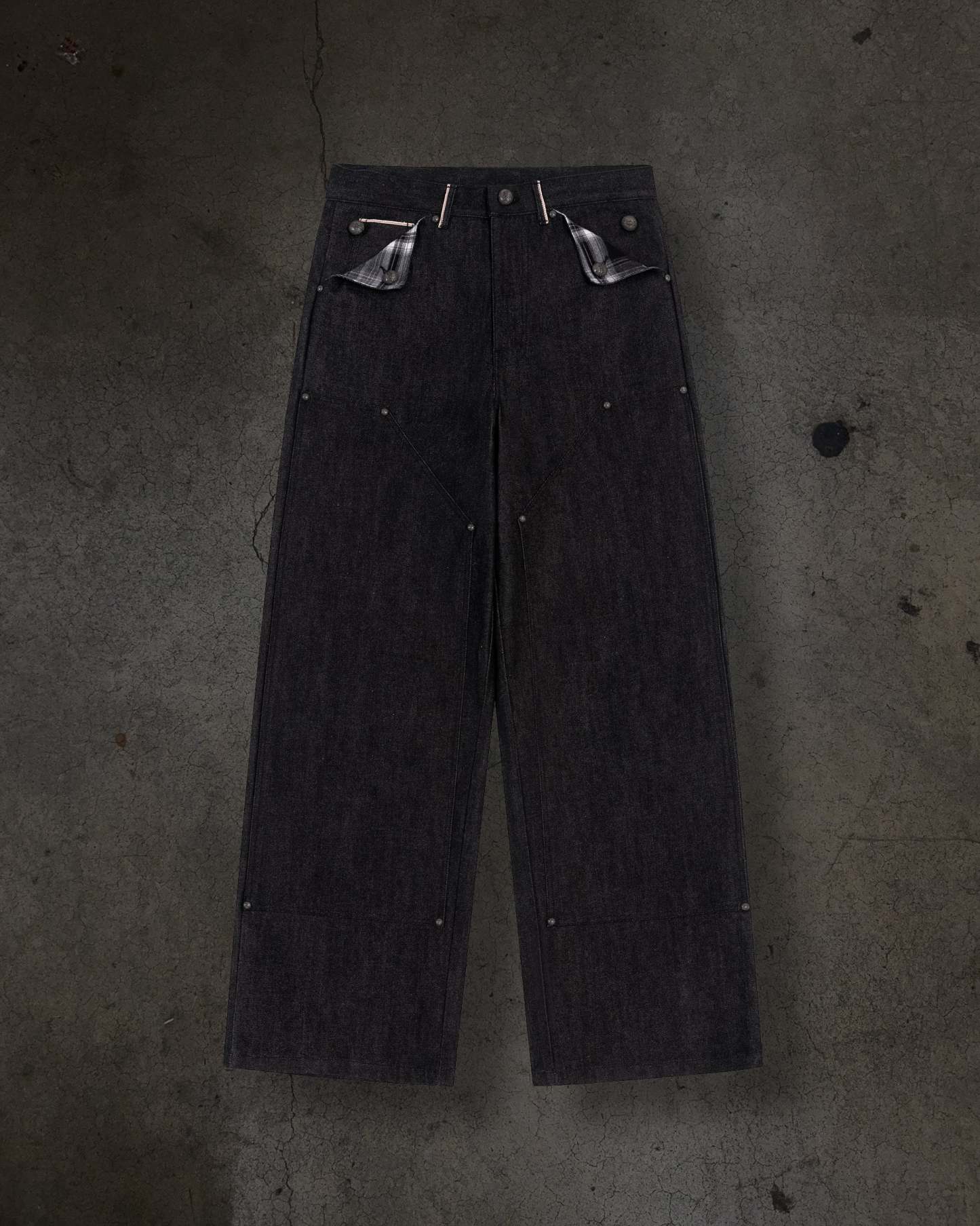 JAPANESE SELVEDGE SLUB DOUBLE KNEES (COAL)-IYAMIUIO
