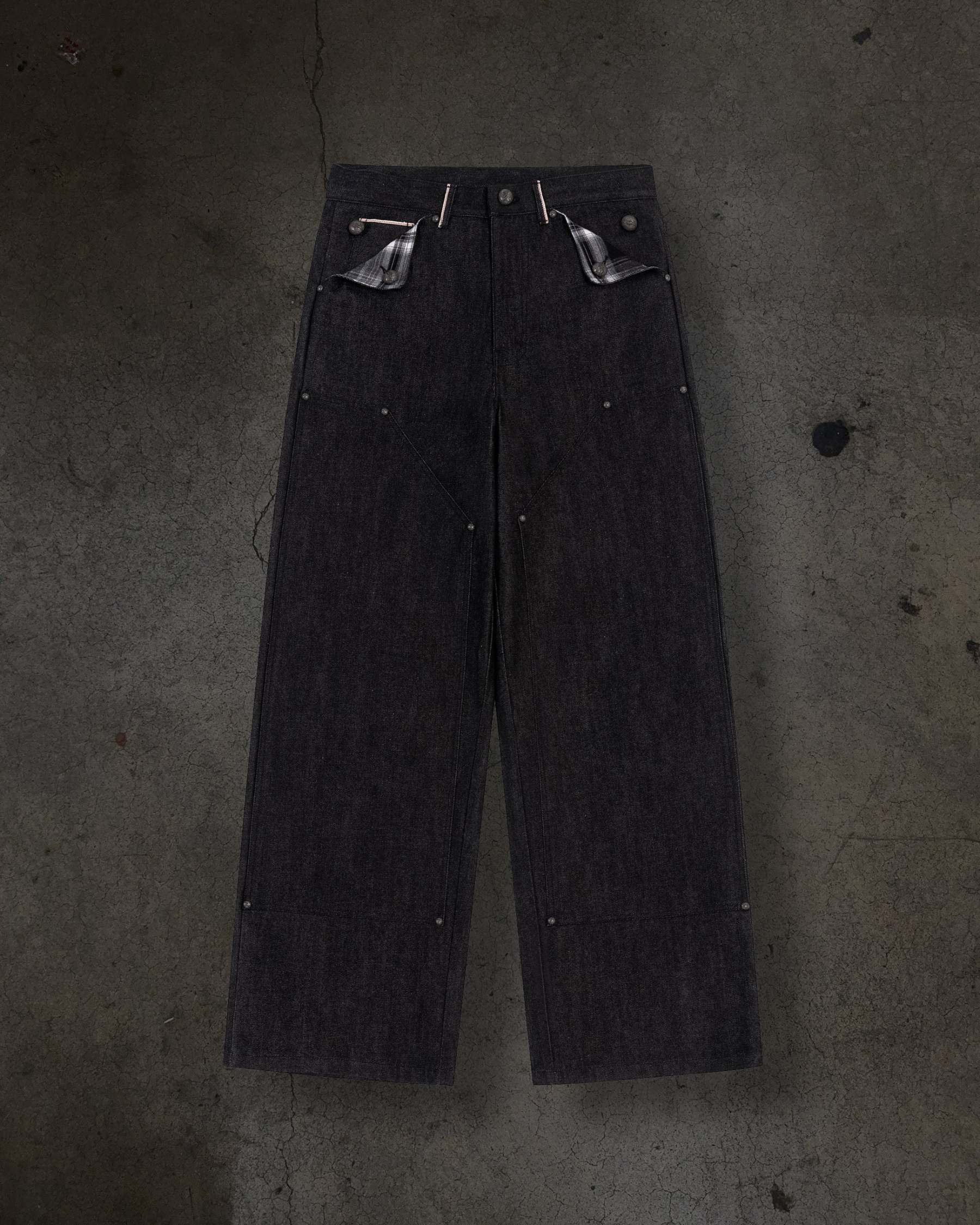 JAPANESE SELVEDGE SLUB DOUBLE KNEES (COAL)-IYAMIUIO