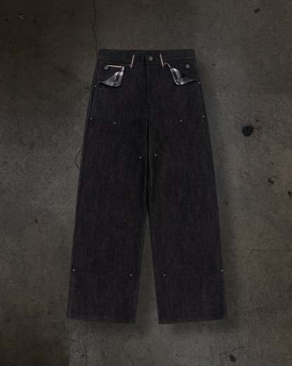 JAPANESE SELVEDGE SLUB DOUBLE KNEES (COAL)-IYAMIUIO