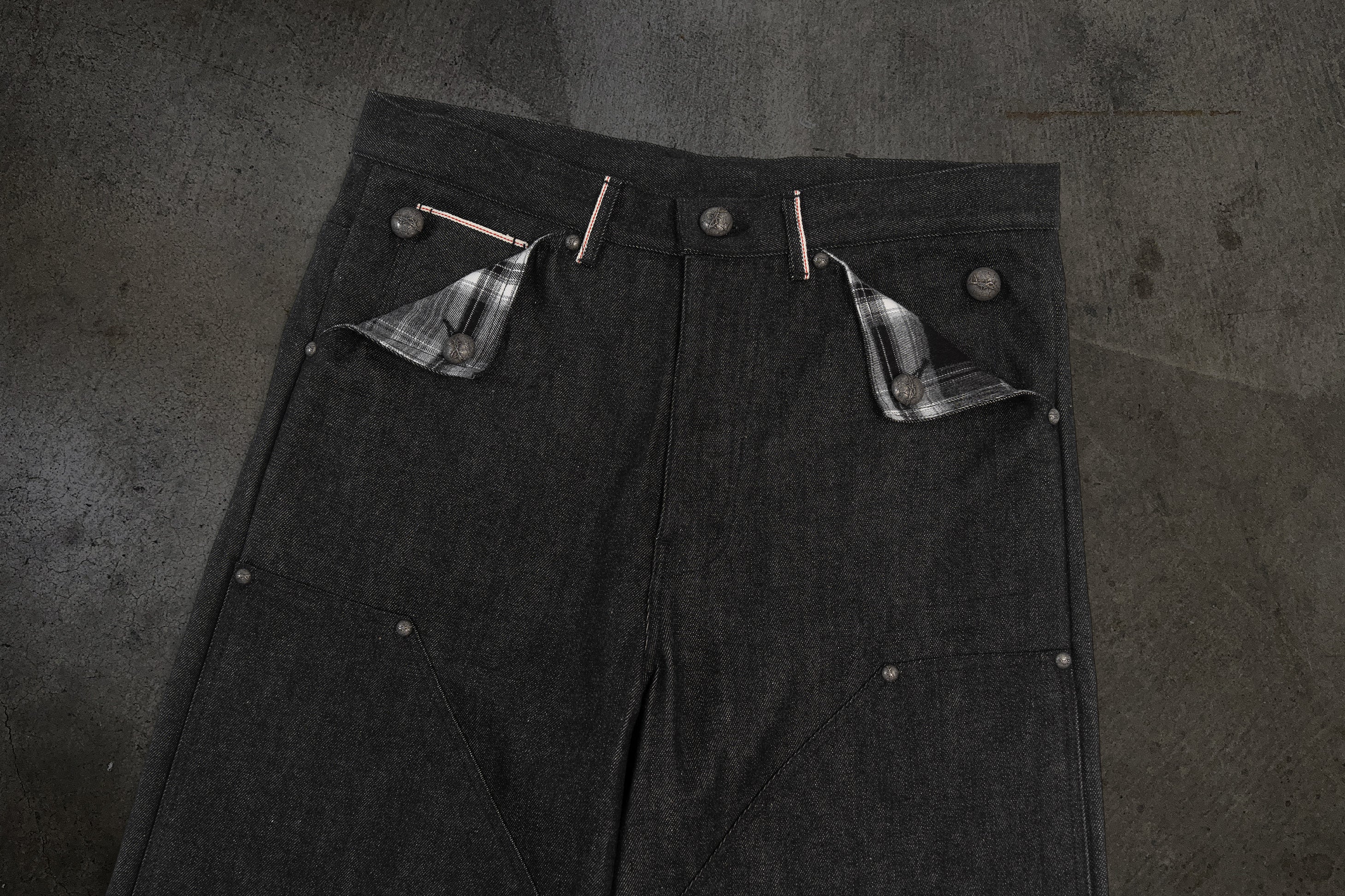 JAPANESE SELVEDGE SLUB DOUBLE KNEES (COAL)-IYAMIUIO