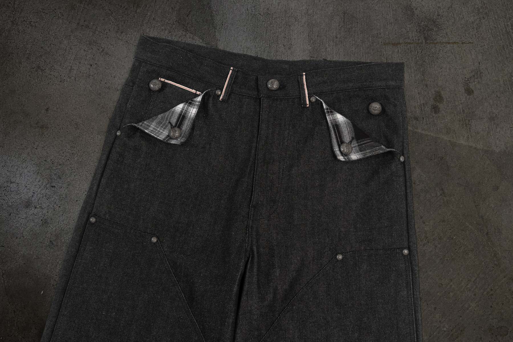 JAPANESE SELVEDGE SLUB DOUBLE KNEES (COAL)-IYAMIUIO