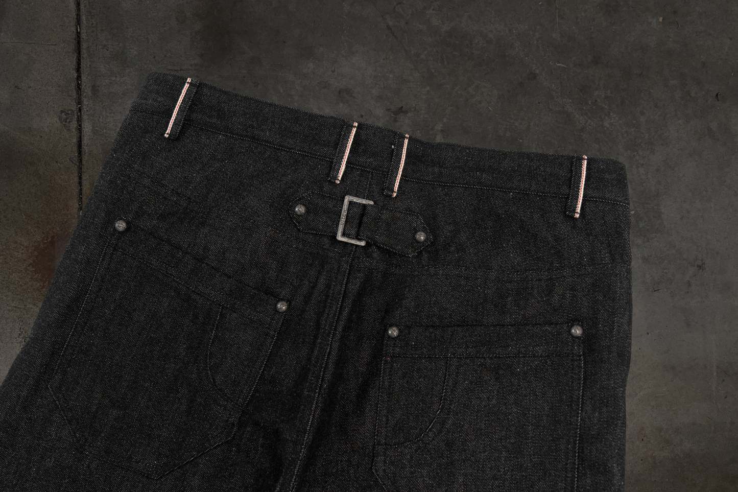 JAPANESE SELVEDGE SLUB DOUBLE KNEES (COAL)-IYAMIUIO