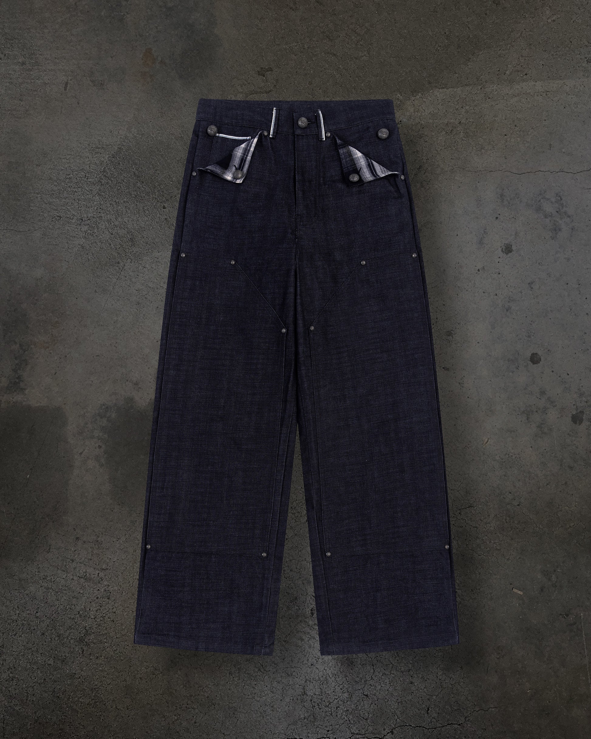 JAPANESE SELVEDGE SLUB DOUBLE KNEES (INDIGO)-IYAMIUIO