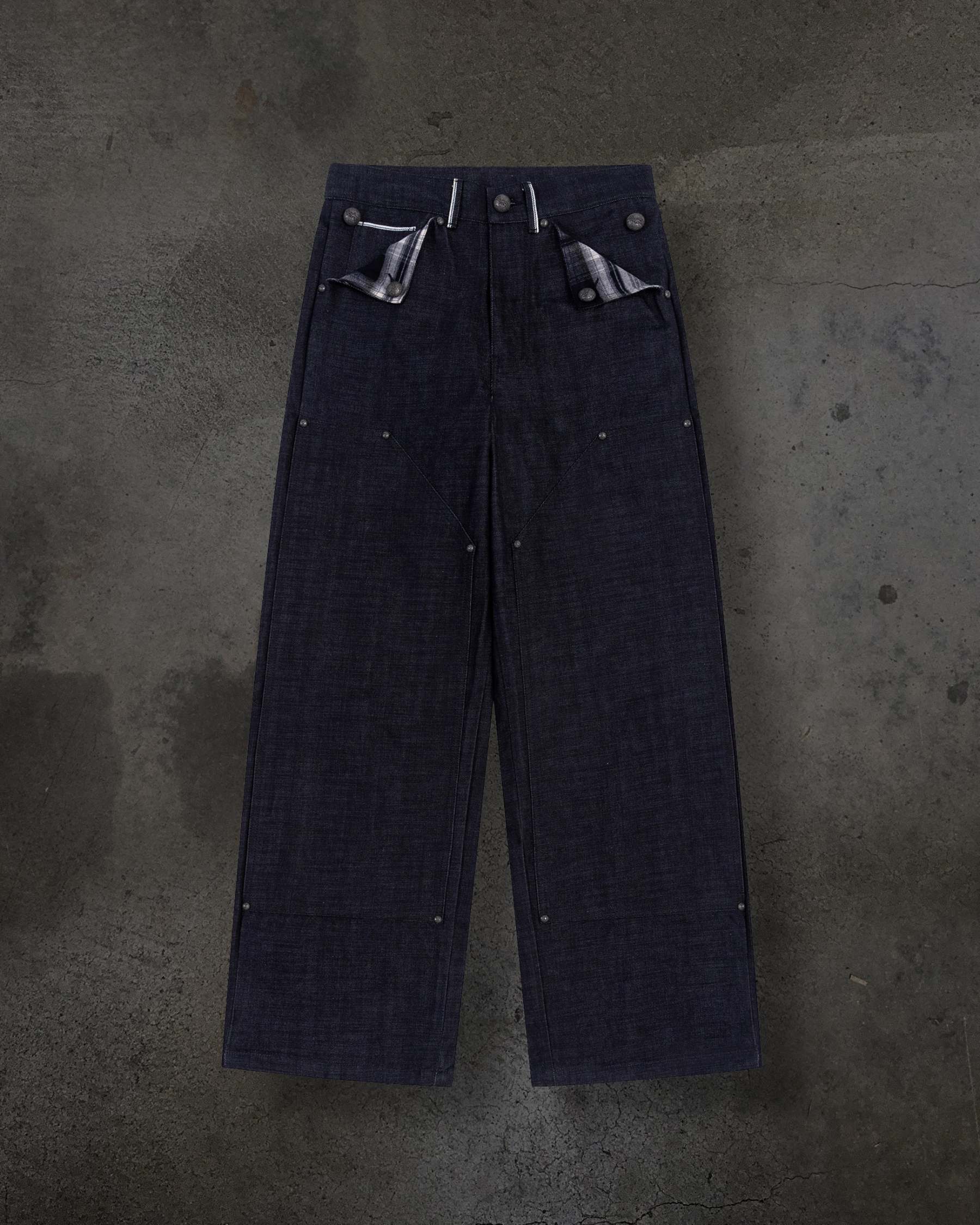 JAPANESE SELVEDGE SLUB DOUBLE KNEES (INDIGO)-IYAMIUIO