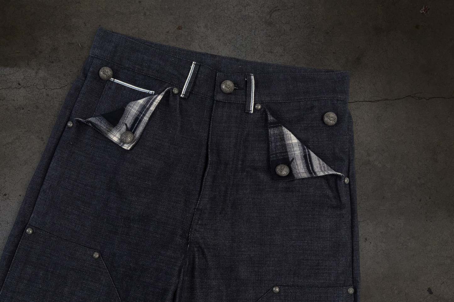 JAPANESE SELVEDGE SLUB DOUBLE KNEES (INDIGO)-IYAMIUIO