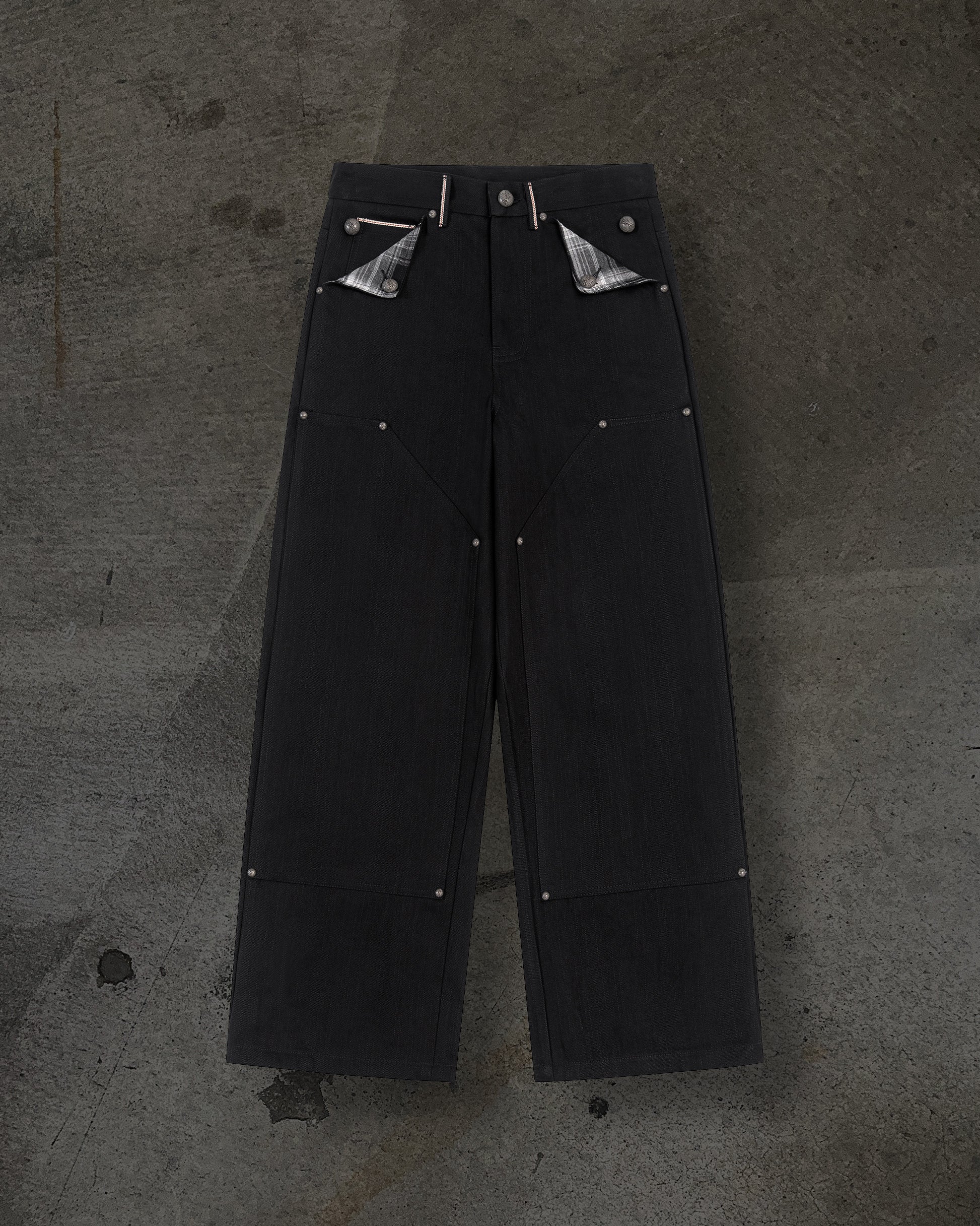 JAPANESE SELVEDGE SLUB DOUBLE KNEES (JET BLACK)-IYAMIUIO