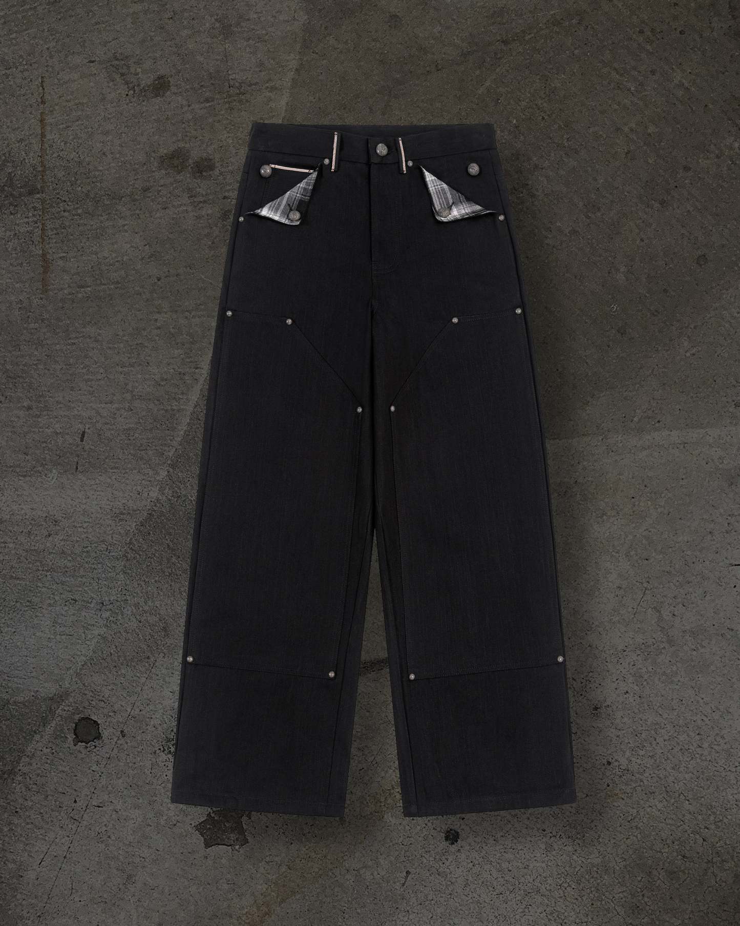 JAPANESE SELVEDGE SLUB DOUBLE KNEES (JET BLACK)-IYAMIUIO