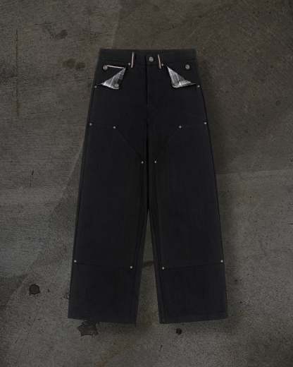 JAPANESE SELVEDGE SLUB DOUBLE KNEES (JET BLACK)-IYAMIUIO