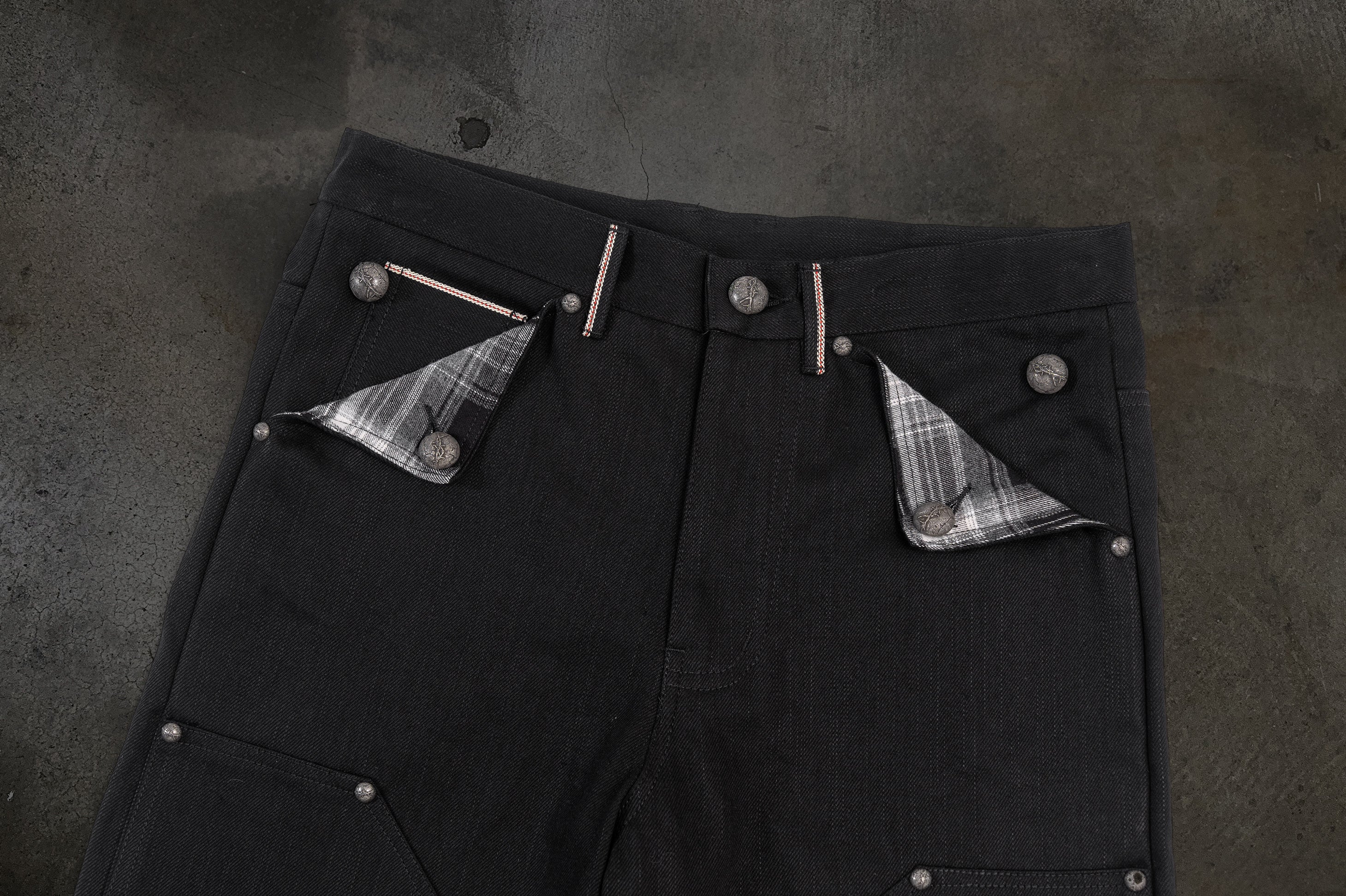 JAPANESE SELVEDGE SLUB DOUBLE KNEES (JET BLACK)-IYAMIUIO