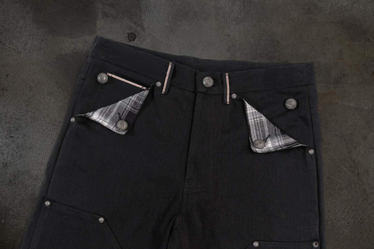 JAPANESE SELVEDGE SLUB DOUBLE KNEES (JET BLACK)-IYAMIUIO