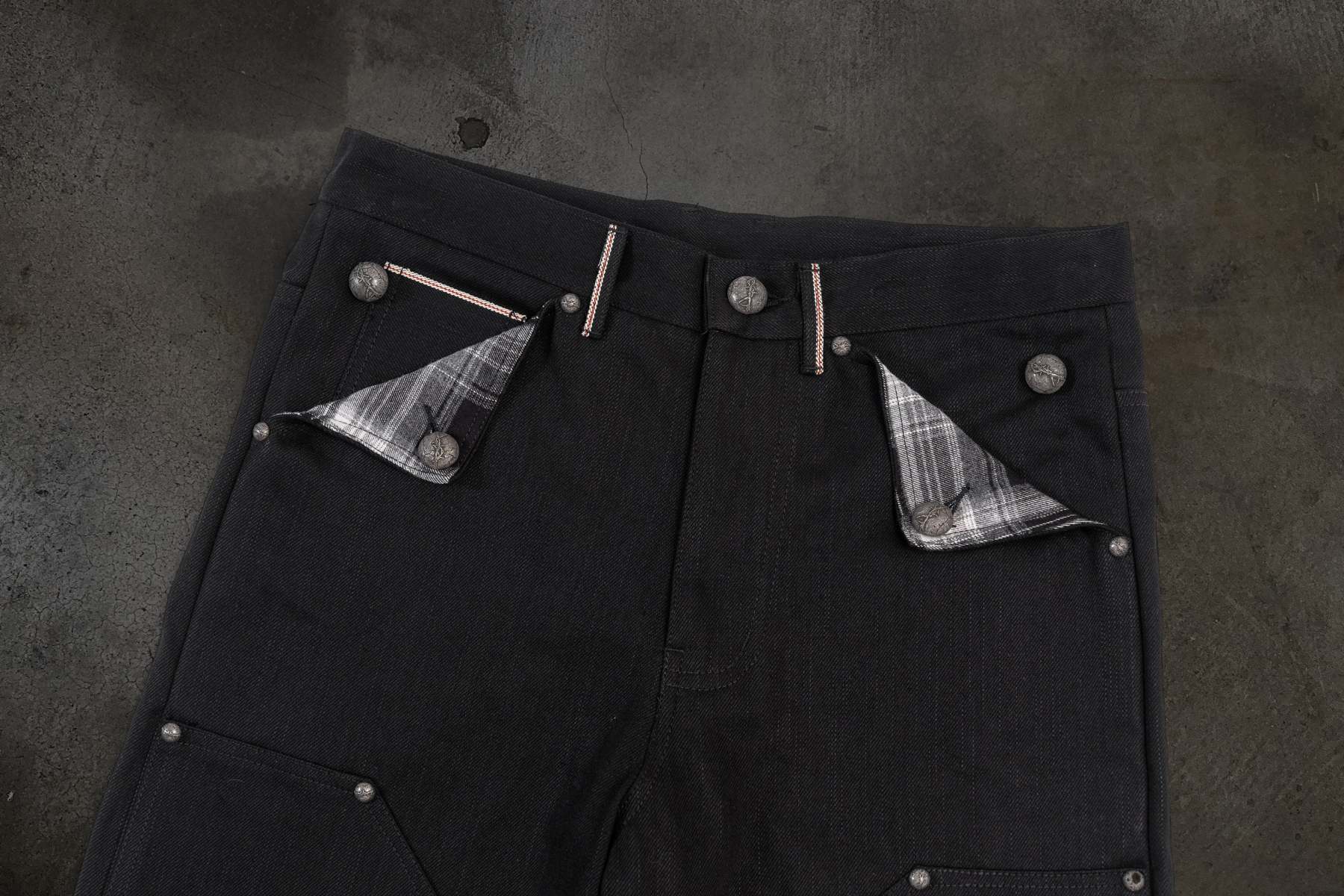 JAPANESE SELVEDGE SLUB DOUBLE KNEES (JET BLACK)-IYAMIUIO