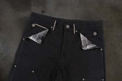JAPANESE SELVEDGE SLUB DOUBLE KNEES (JET BLACK)-IYAMIUIO