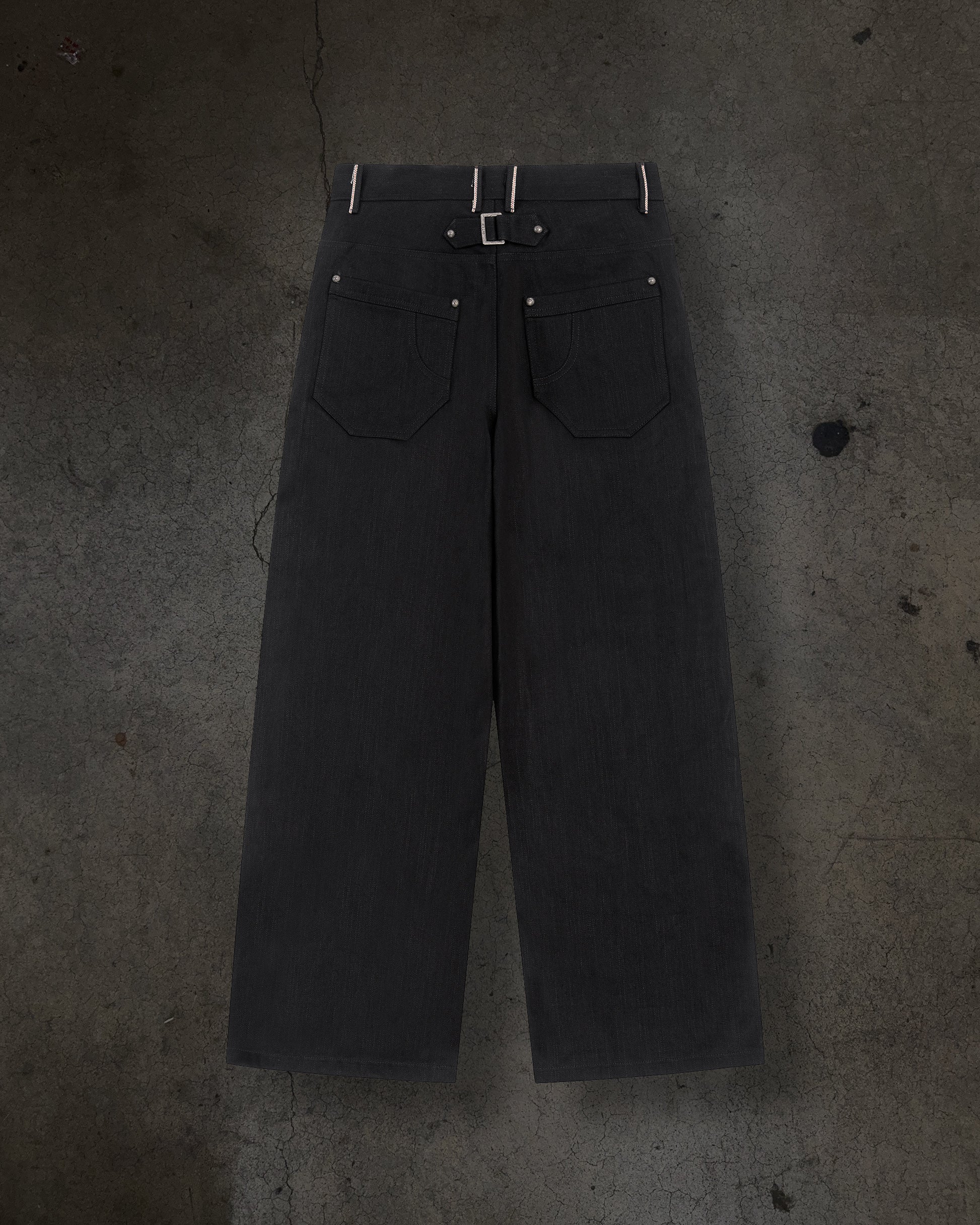 JAPANESE SELVEDGE SLUB DOUBLE KNEES (JET BLACK)-IYAMIUIO