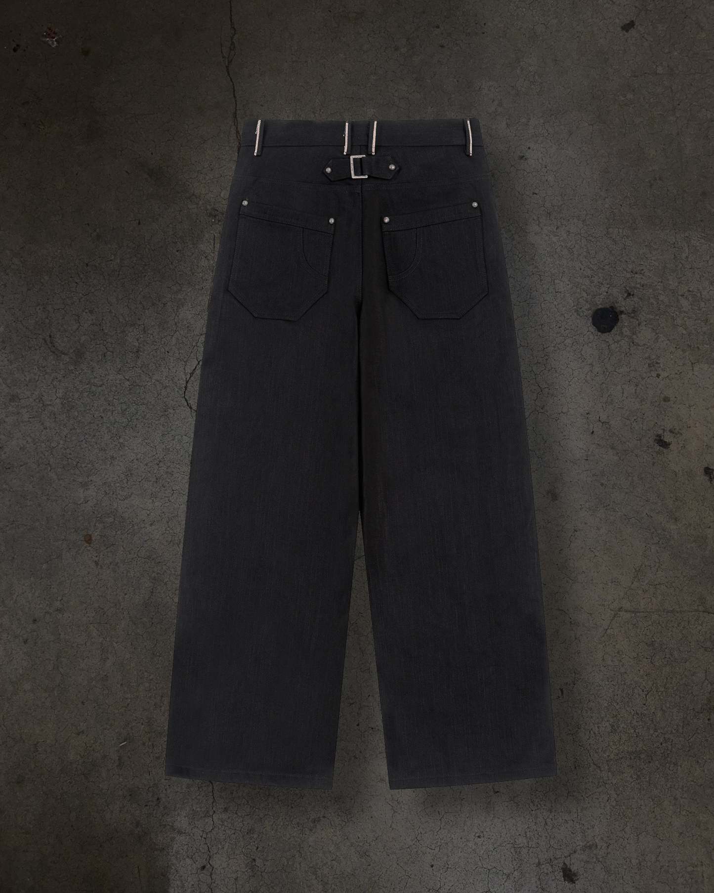 JAPANESE SELVEDGE SLUB DOUBLE KNEES (JET BLACK)-IYAMIUIO