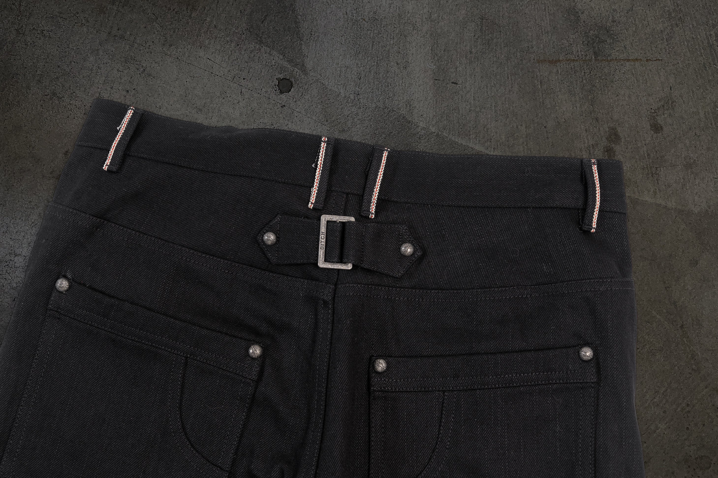 JAPANESE SELVEDGE SLUB DOUBLE KNEES (JET BLACK)-IYAMIUIO
