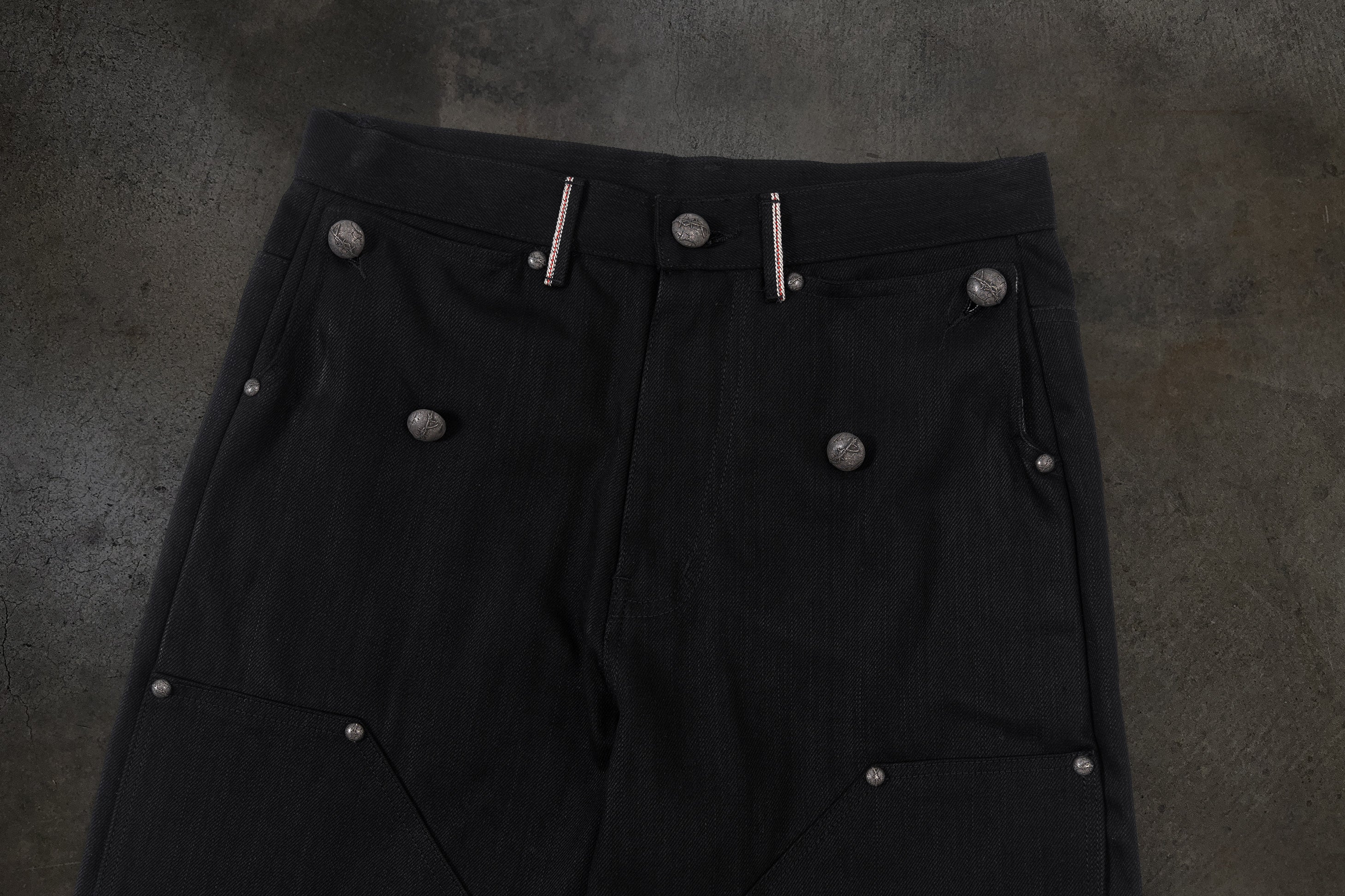 JAPANESE SELVEDGE SLUB DOUBLE KNEES (JET BLACK)-IYAMIUIO