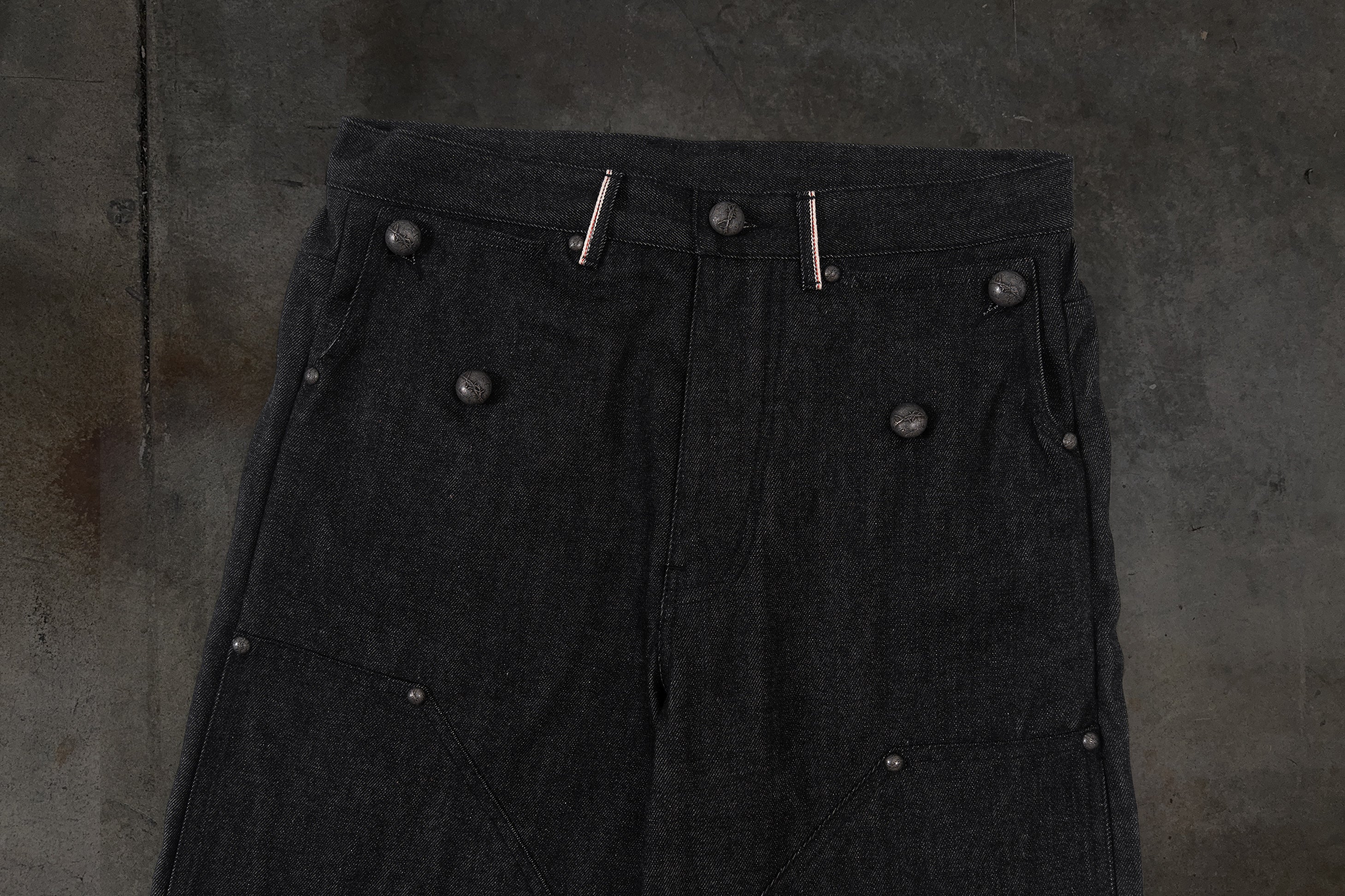 JAPANESE SELVEDGE SLUB DOUBLE KNEES (COAL)-IYAMIUIO