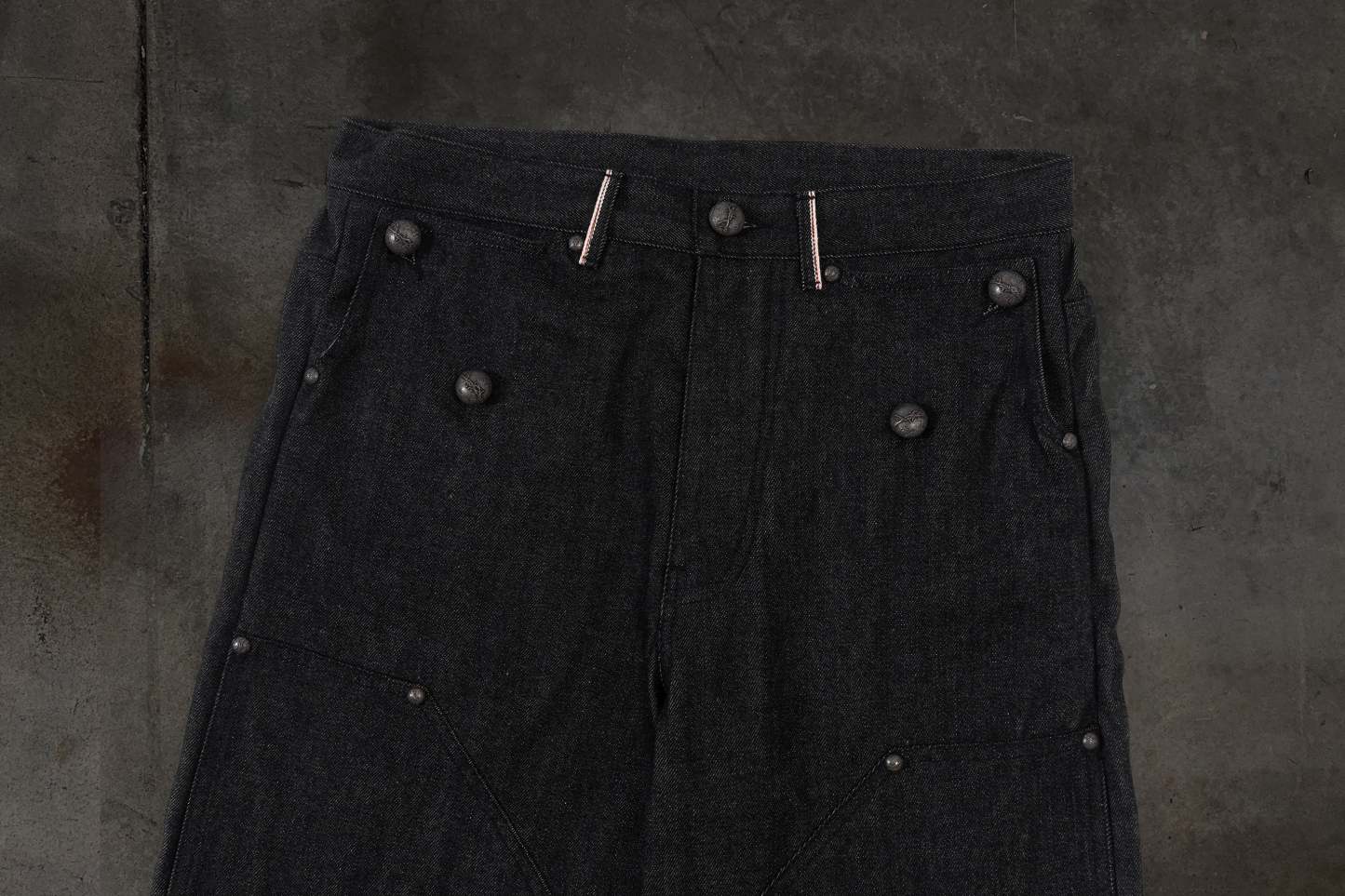 JAPANESE SELVEDGE SLUB DOUBLE KNEES (COAL)-IYAMIUIO