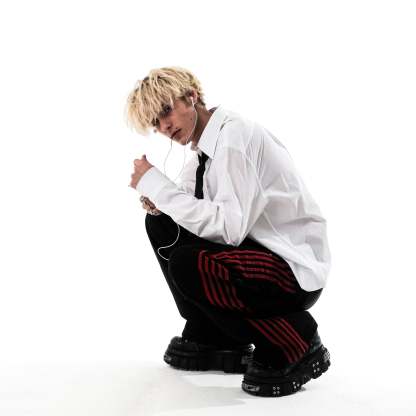 TRACK JEANS (BLACK/RED)-IYAMIUIO